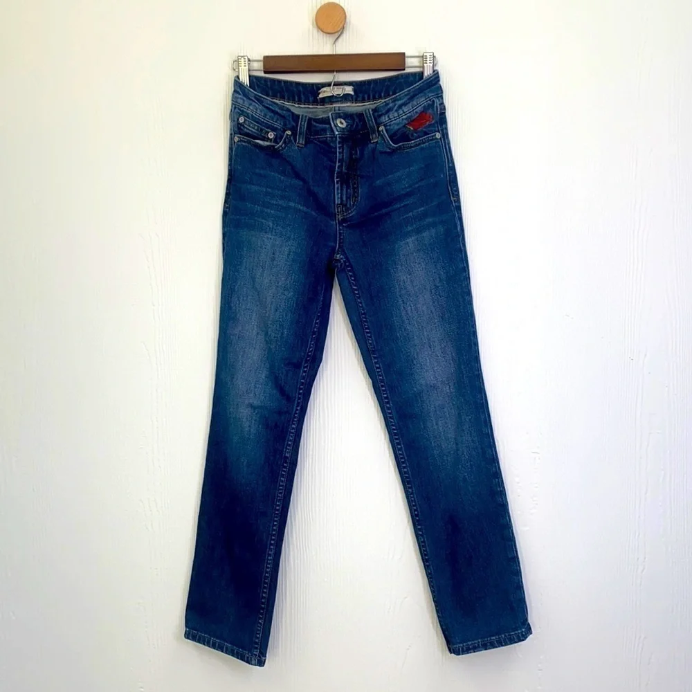 Free People - Four Seasons Embroidered Floral Dark Denim Jeans Size 26